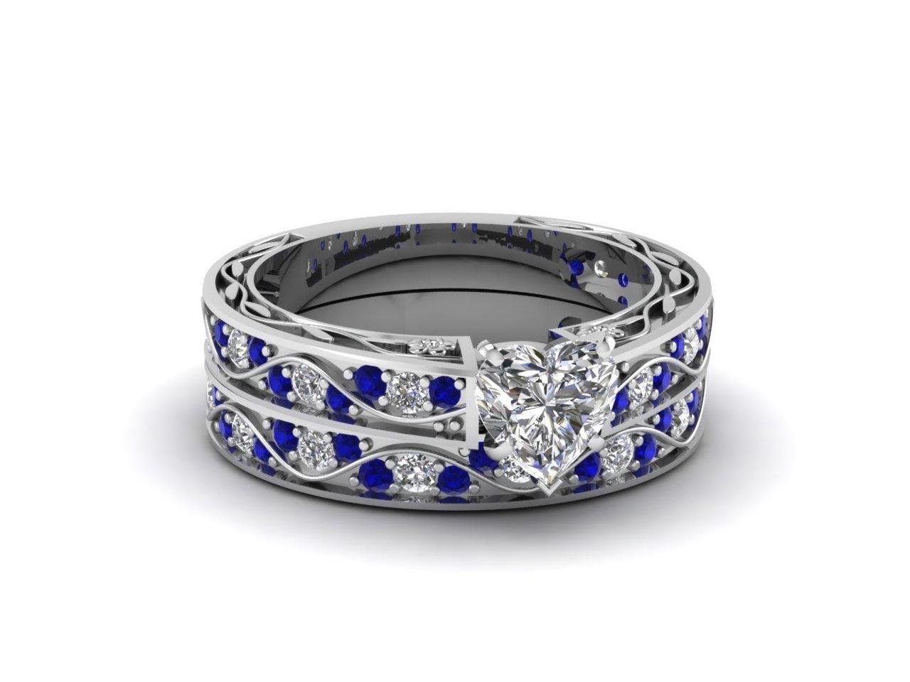 heart shaped diamond ring with sapphires