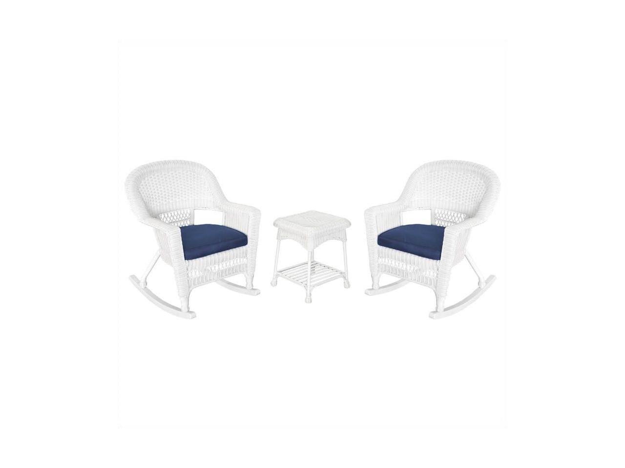 Black Jeco W00207R-D/_2-RCES029 3 Piece Rocker Wicker Chair Set with with Green Cushion