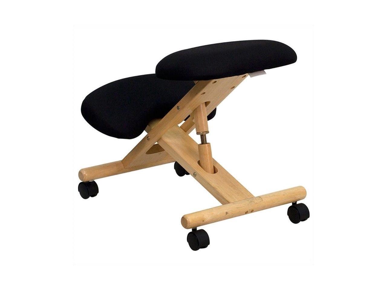 Mobile Wooden Ergonomic Kneeling Chair in Black Fabric