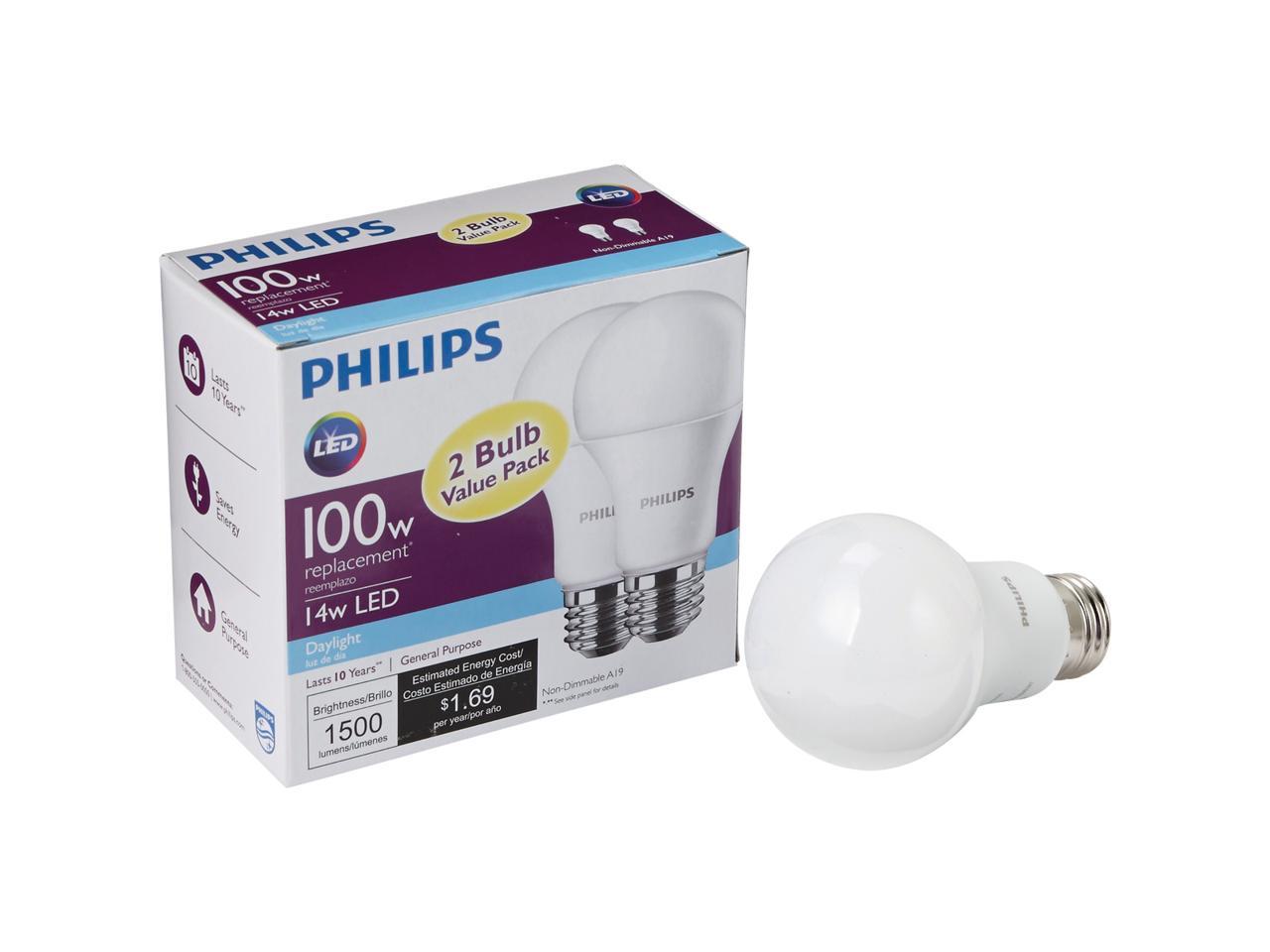 Philips 100w Equivalent Daylight A19 Medium Led Light Bulb 2 Pack