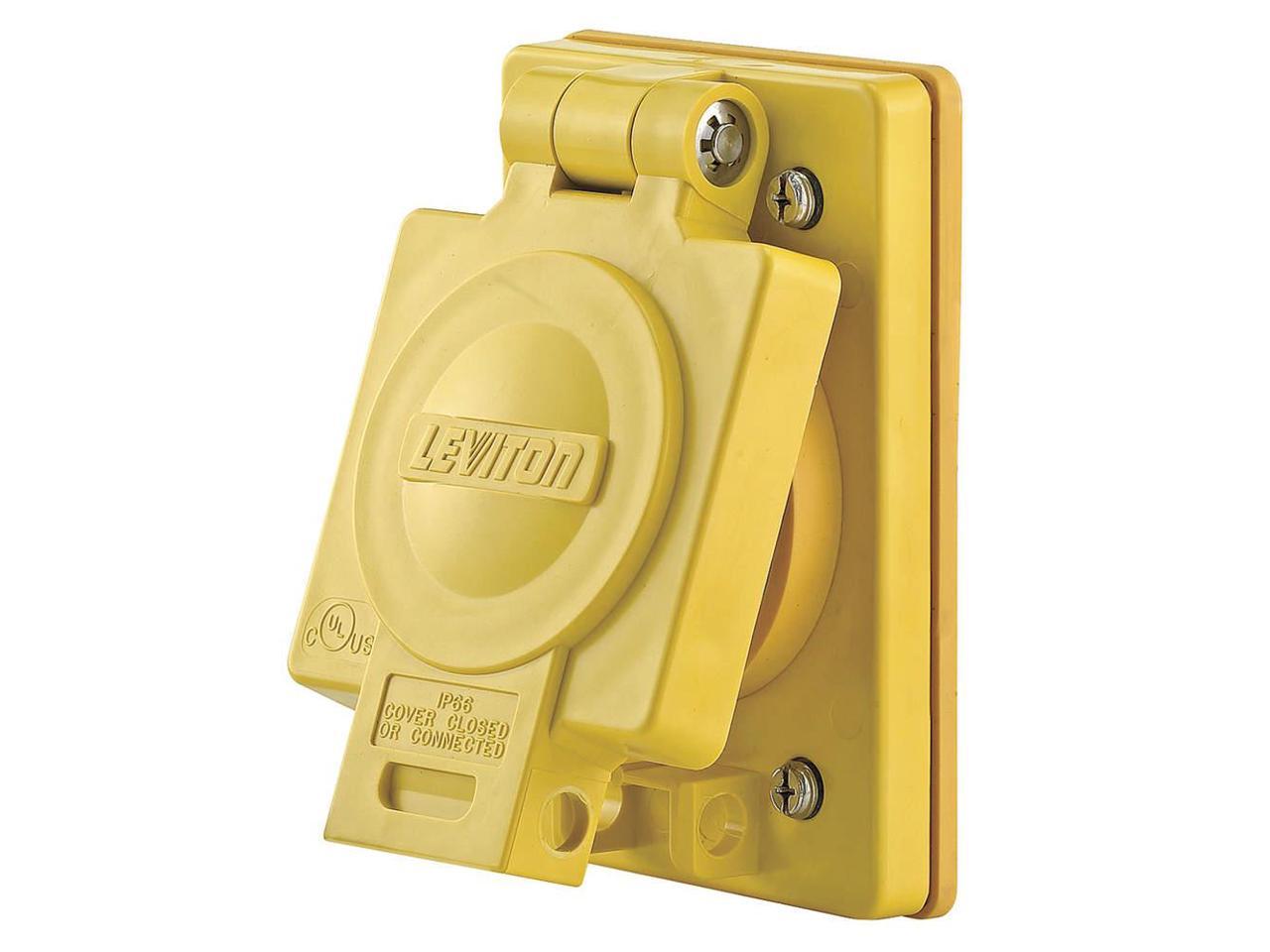 New Leviton Yellow Wetguard Flip Cover for 20A Locking Receptacle Outlets 60W04 