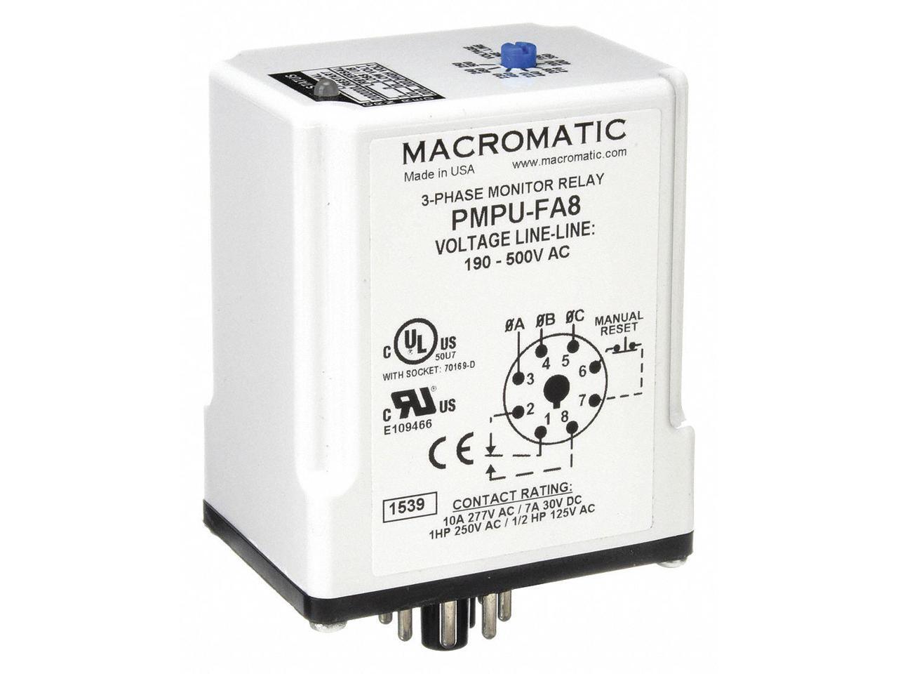 MACROMATIC PMPUFA8 3 Phase Monitor Relay,SPDT,500VAC,8 Pin