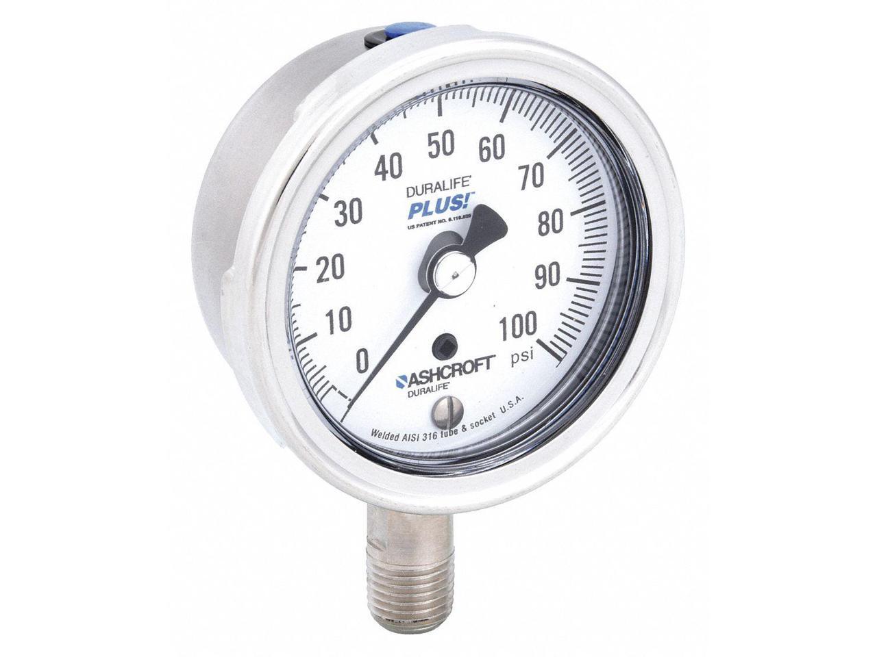 ASHCROFT 251009SW02LXLL100 Pressure Gauge,0 to 100 psi,21/2In