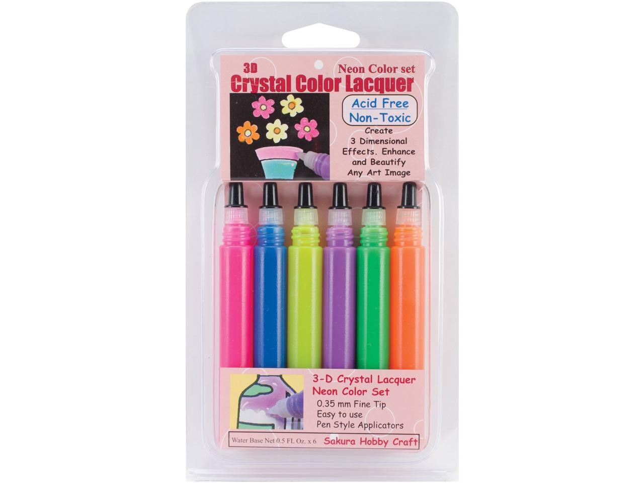 Sakura 3D Crystal Lacquer 6 NEON Color Applicator Pen Set 03005 hobby craft