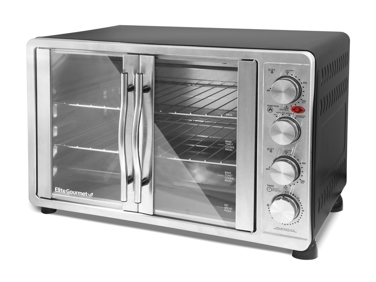 Elite Gourmet ETO4510B Stainless Steel Double Door Oven With Rotisserie
