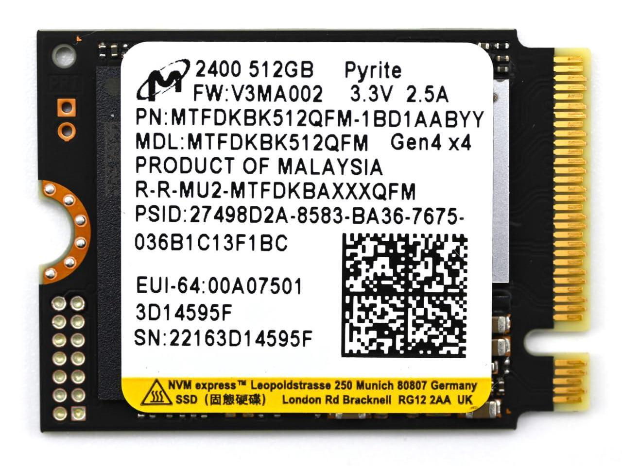 512GB Micron 2400 M.2 2230 NVMe PCIe 4.0x4 SSD MTFDKBK512QFM-1BD1AABYYR ...