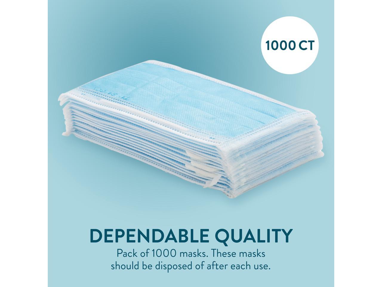 1000 Pack Disposable Face Masks w/ Elastic Ear Loop, 3 Ply