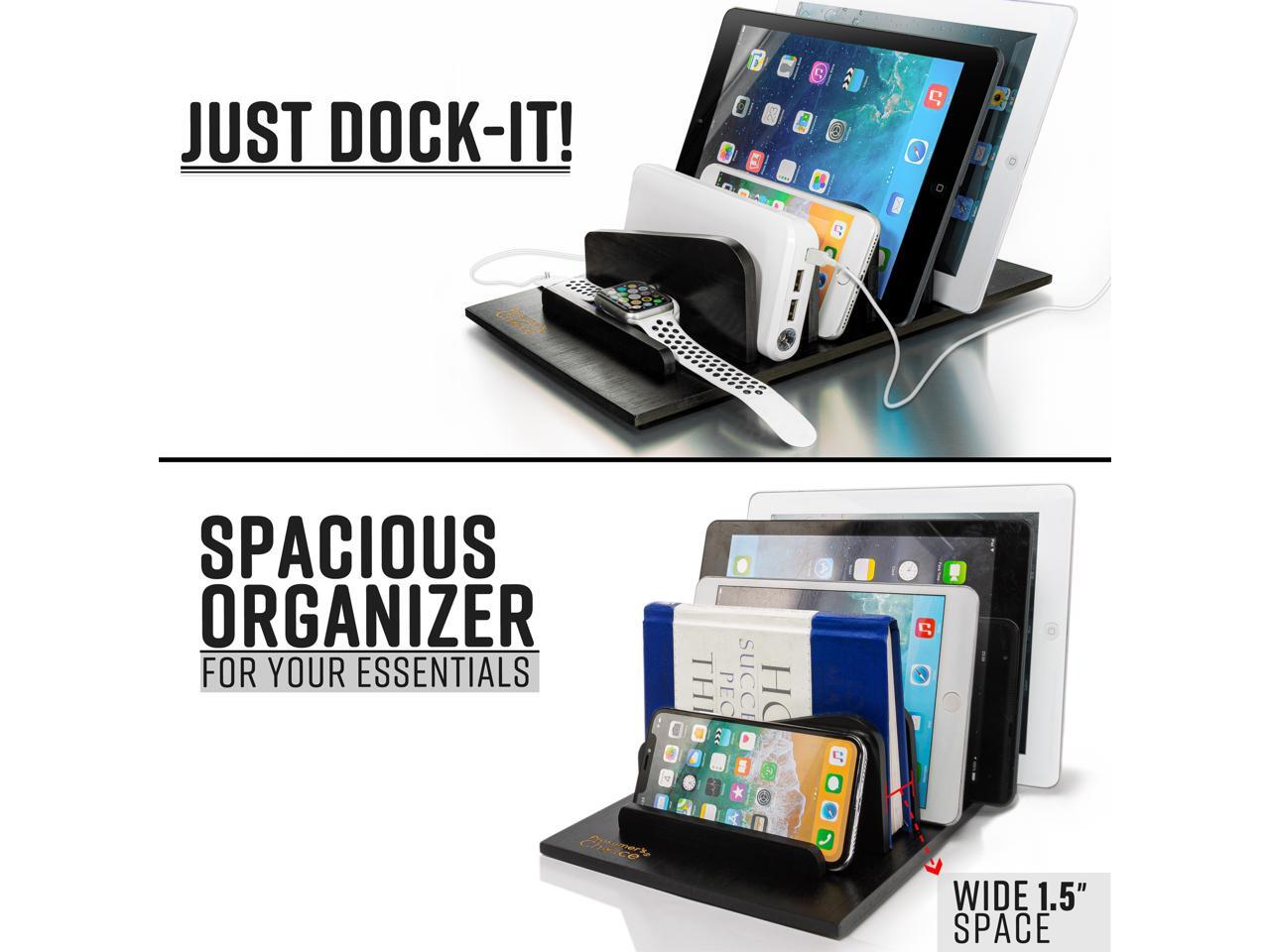 Prosumer/’s Choice Natural Wood Charging Station Rack for Smartphones and Tablets with Cable Organizer for 5 Devices