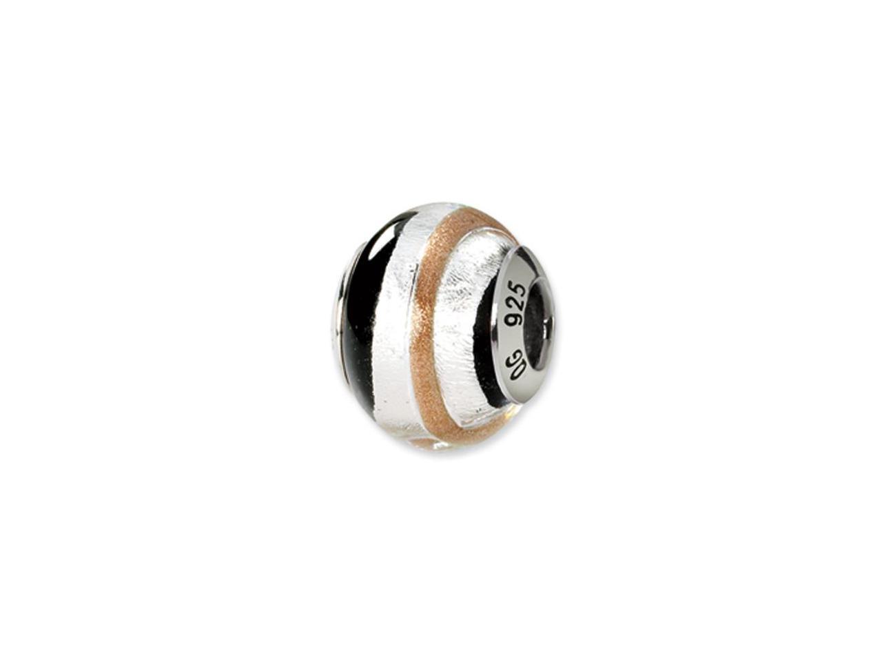 Blue and White Striped Murano Glass Charm Black Bow Jewelry Sterling Silver