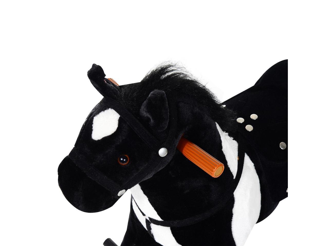 qaba kids plush wheeled ride on walking horse