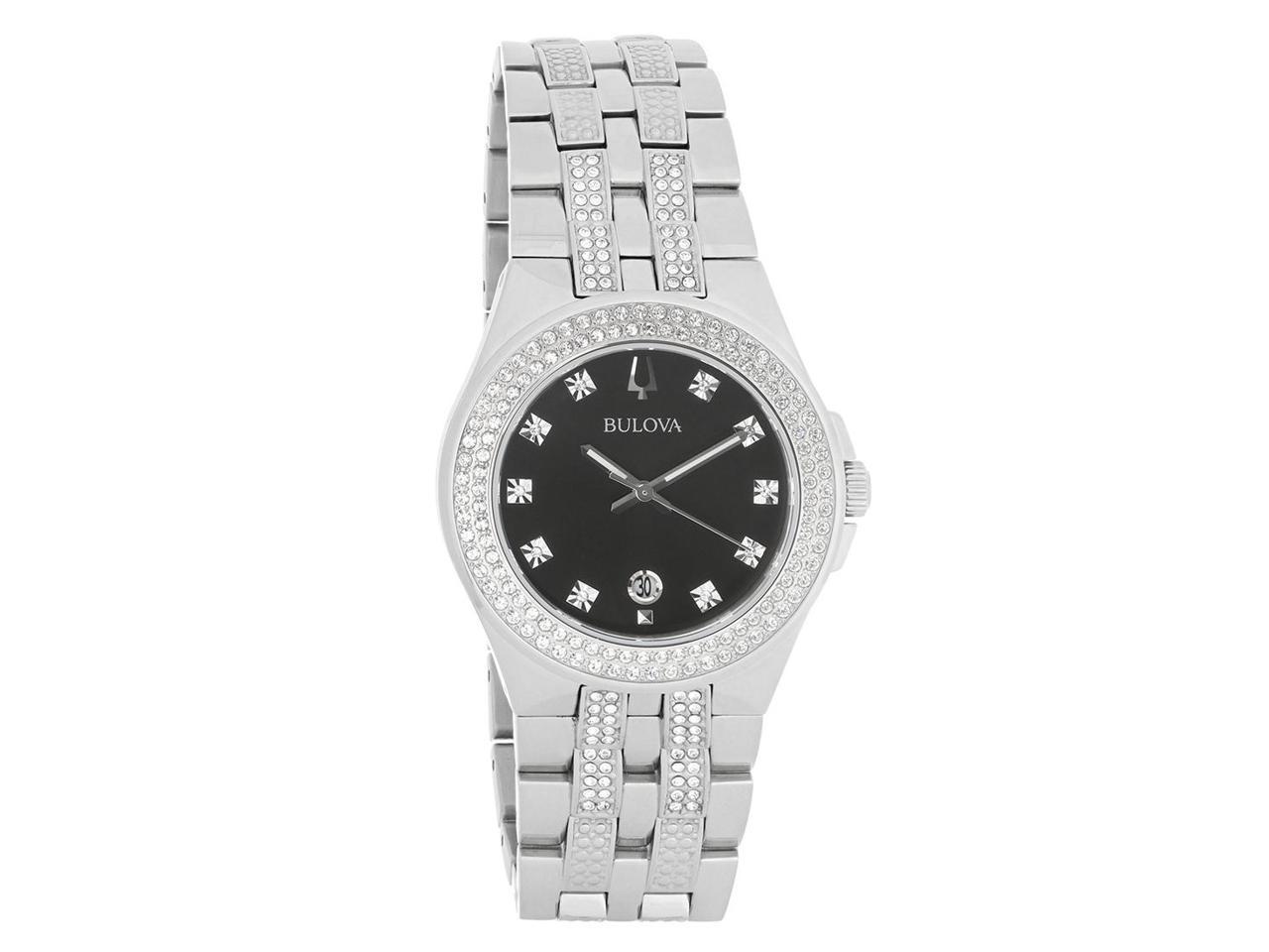 Bulova Mens Crystals Collection Stainless Steel Black Dial Quartz Watch  96K102 - Newegg.com