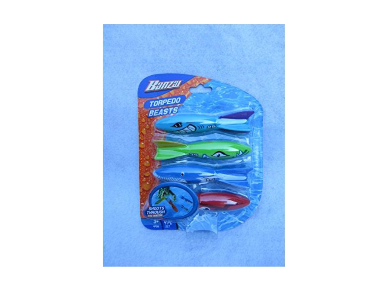 4 in a Pack Banzai Swimming Pool Diving Toys Torpedo Beasts Sharks Ages 3+ 