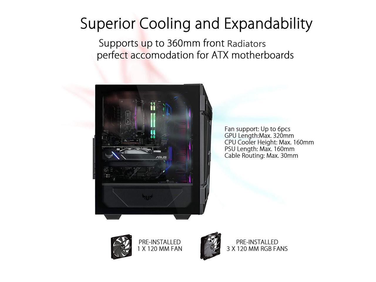 Asus Tuf Gaming Gt301 Mid-tower Compact Case For Atx Motherboards With 