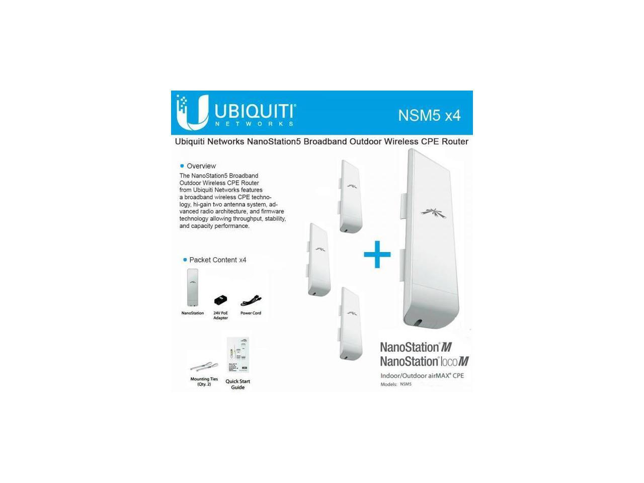 Ubiquiti NSM5 Bundle of 4 NanoStation M5 5GHz Outdoor airMAX CPE 150