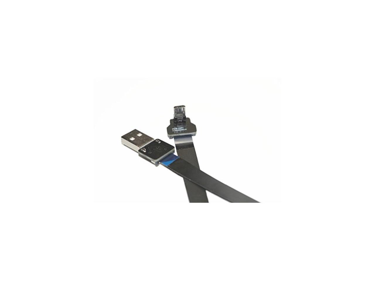 50CM Black FFC USB FPV Flat Slim Thin Ribbon FPC Cable Micro USB 90 Degree Angle to Standard USB A for sync and Charging 