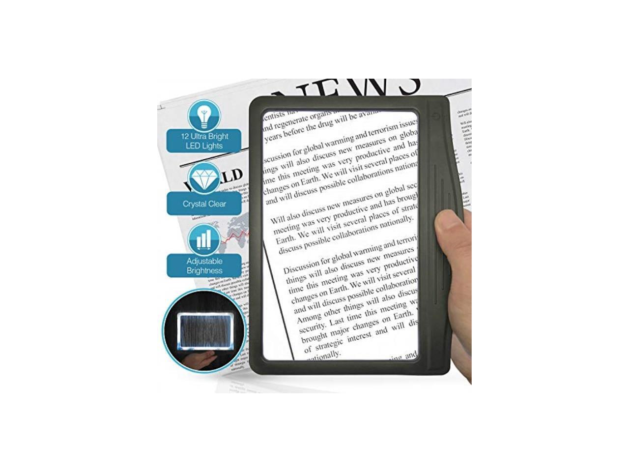 MagniPros 3X Large Ultra Bright LED Page Magnifier with 12 AntiGlare Dimmable LEDs (Provide