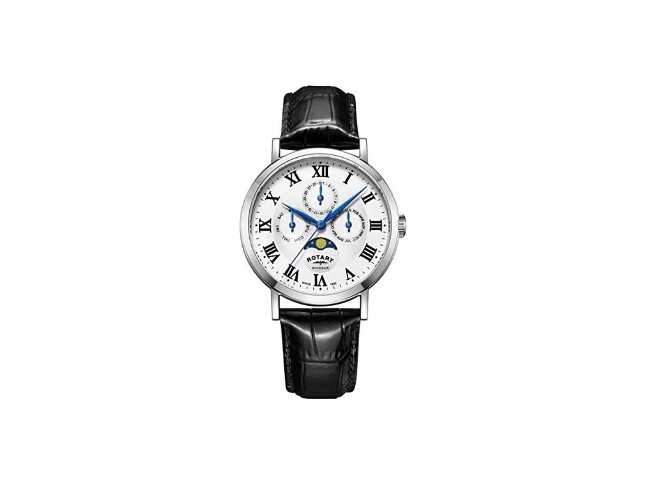 rotary men's chronograph black leather strap watch