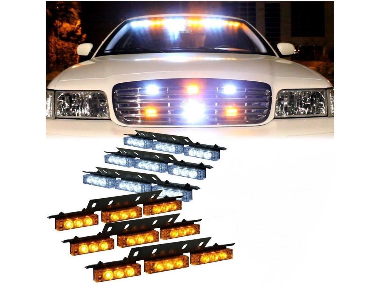 18 X LED Emergency Vehicle Strobe Lights for Front Grille Deck Warning Light 18 LED, Amber