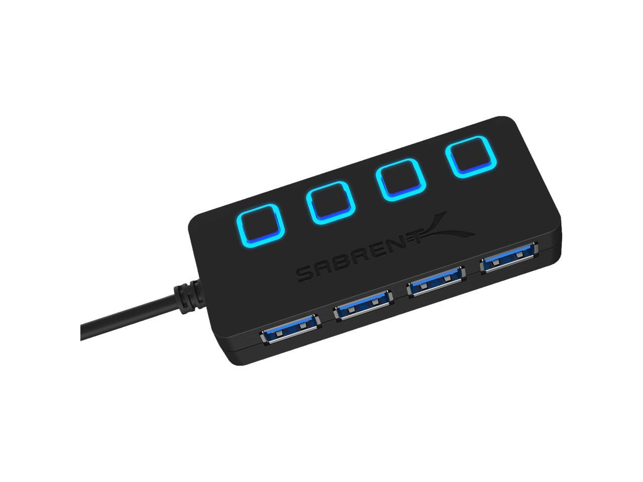 Sabrent 4 port usb 3 0 hub with individual led lit power switches