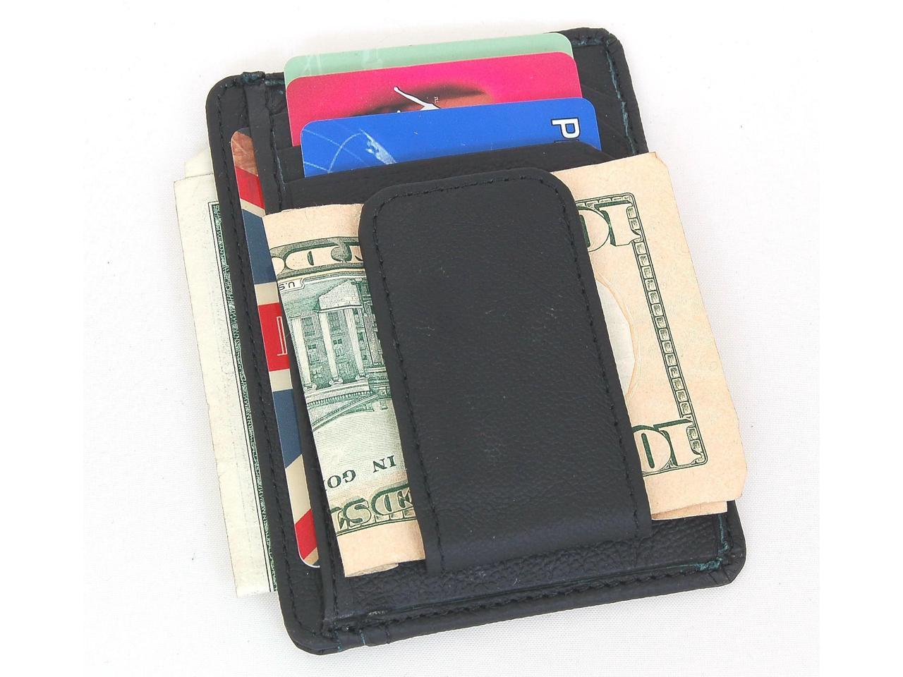 Genuine Leather Magnetic Money Clip ID Card Holder Case Wallet - Black ...