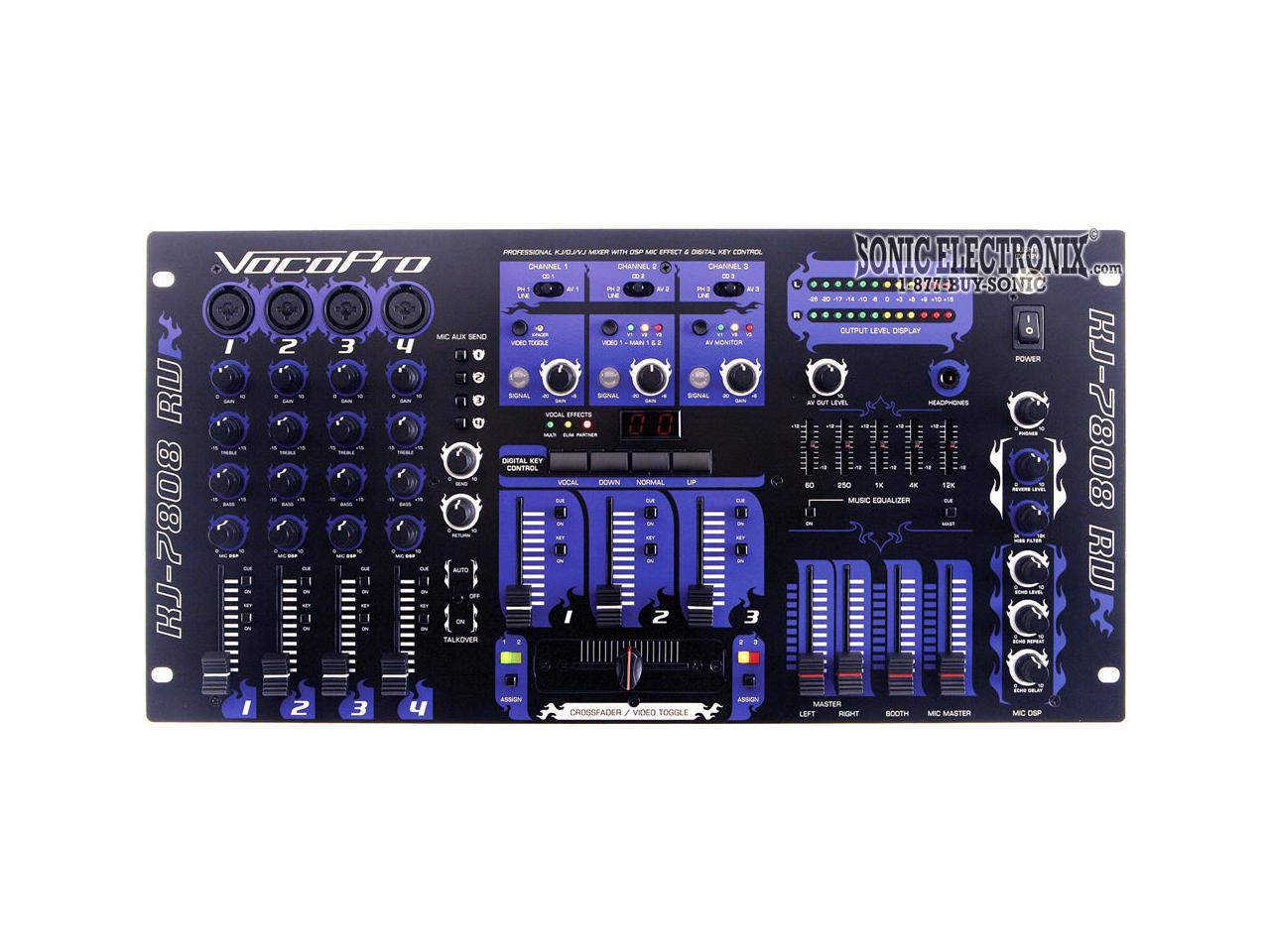 VocoPro KJ-7808 RV Professional KJ/DJ/VJ Mixer with DSP Mic Effect, and  Digital Key Control 