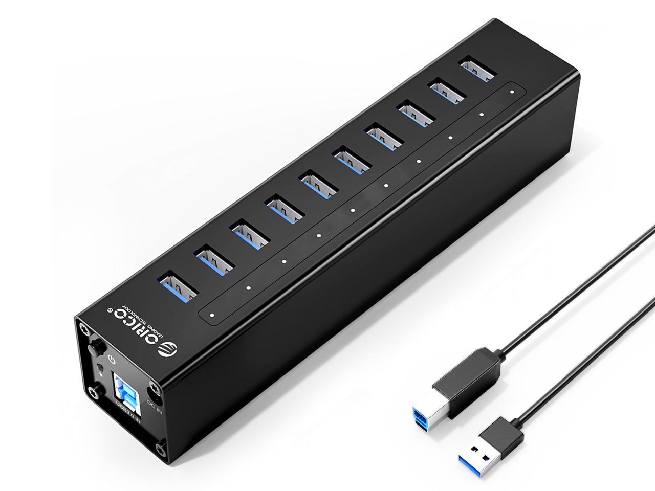 ORICO Aluminum 10Ports USB 3.0 HUB with 3.3Ft. USB 3.0 Date Cable and 12V/3A Power Supply for