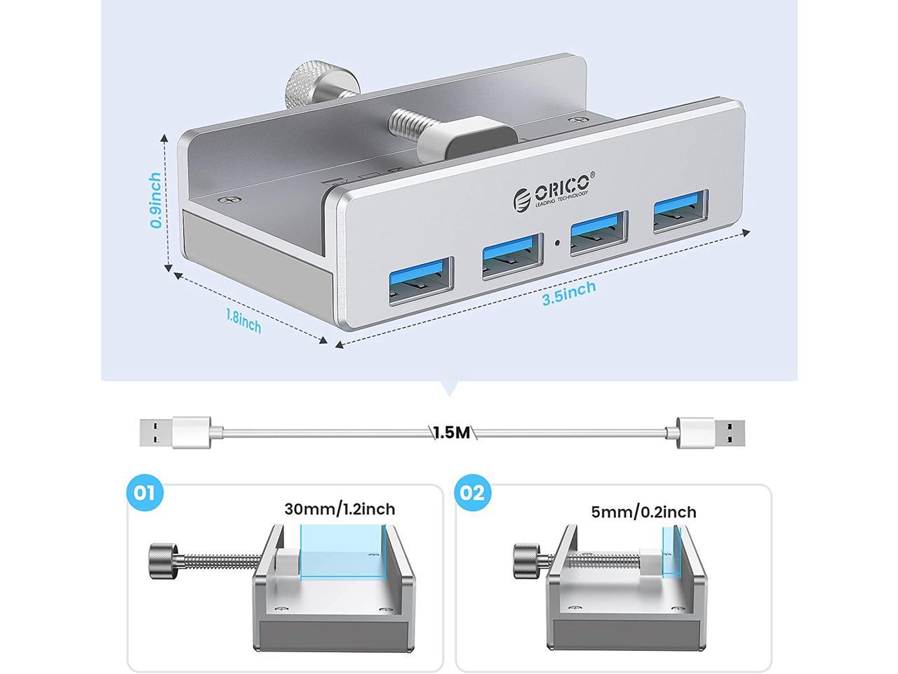 Orico aluminum 4 puertos USB 3.0 clip hub for Desktop portátil clip rangeodde