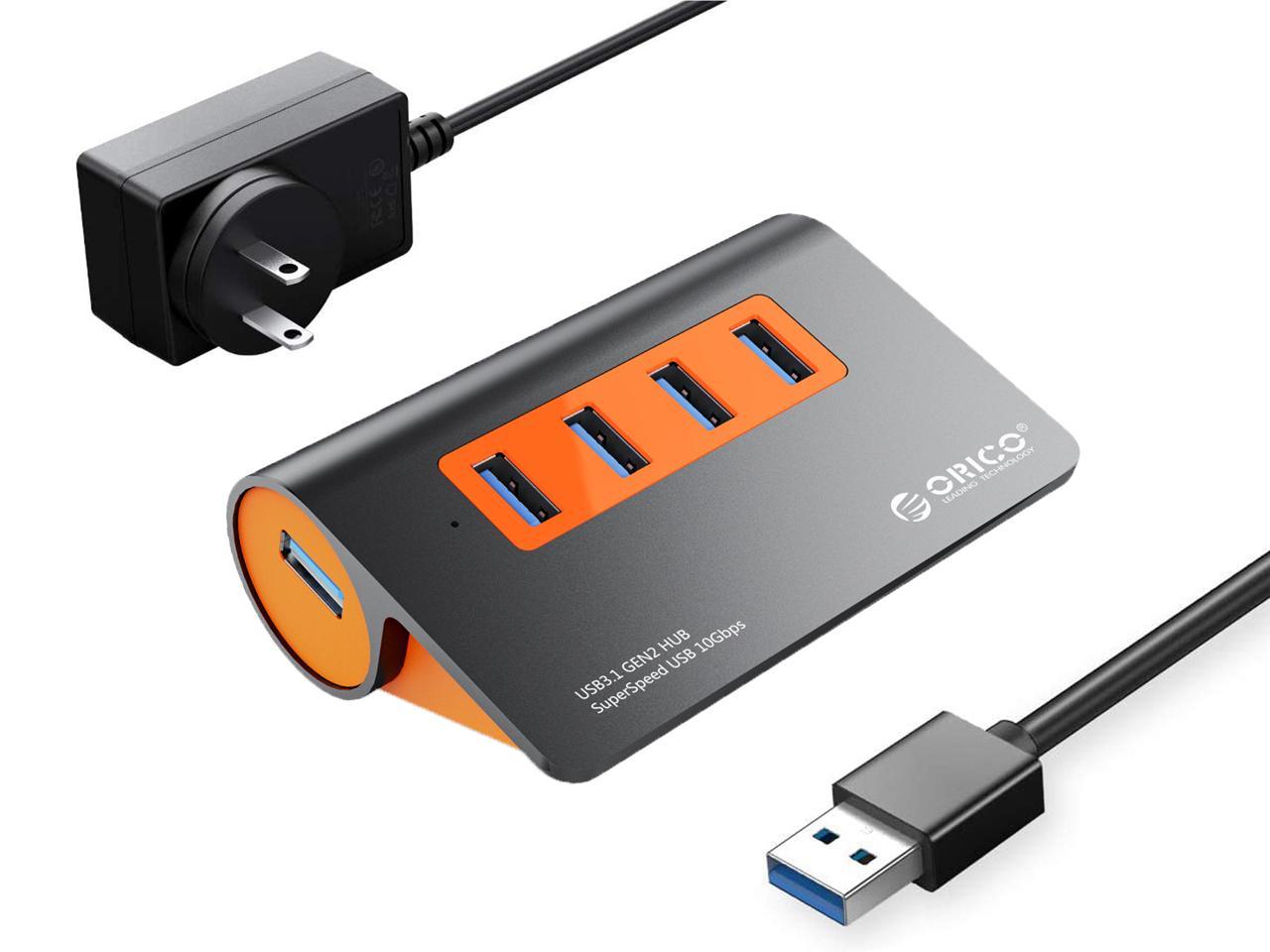 ORICO Powered USB Hub, 4 Ports Powered USB 3.1 Aluminum Data Hub, 10 Gbps SuperSpeed USB with Power Adapter for Desktop PC/Laptop, Phones, and More - Newegg.com
