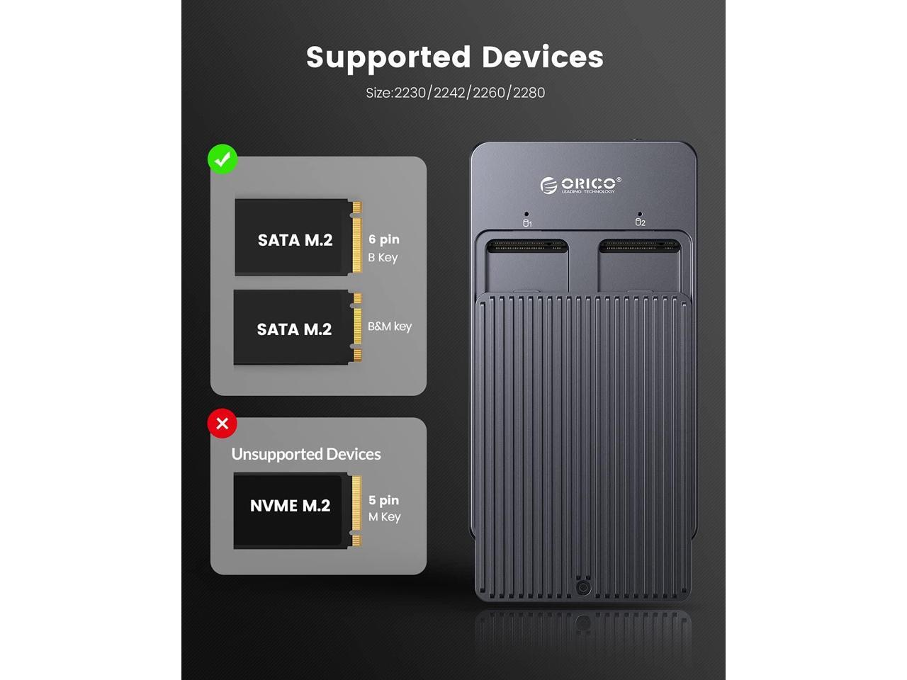 ORICO Portable 2 Bay M.2 SATA SSD Dock with RAID Support PM/Raid0/Raid1 ...