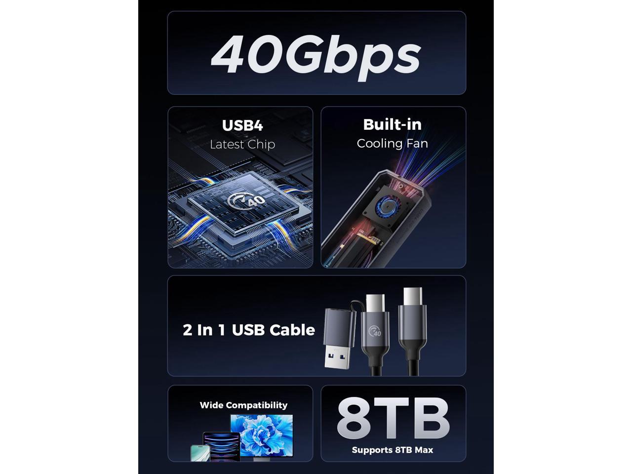 Boîtier SSD NVMe Externe ORICO All-Flash 40Gbps - 4 Baies M.2, Jusqu'à 32 To - Pour Montage Vidéo 4K/8K - 5