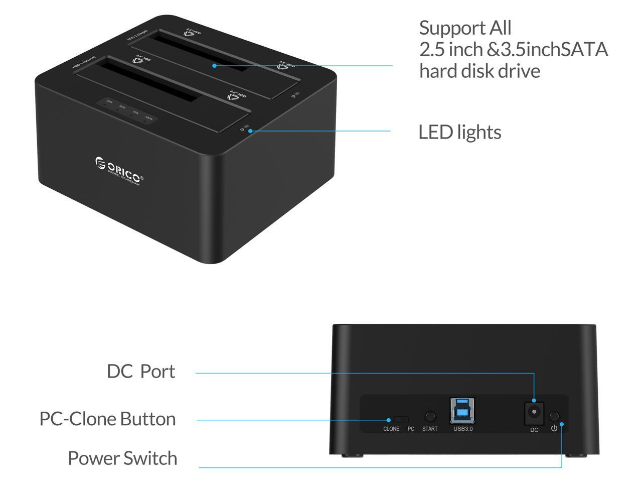 ORICO USB 3.0 to SATA Dual Bay External Hard Drive Docking Station for