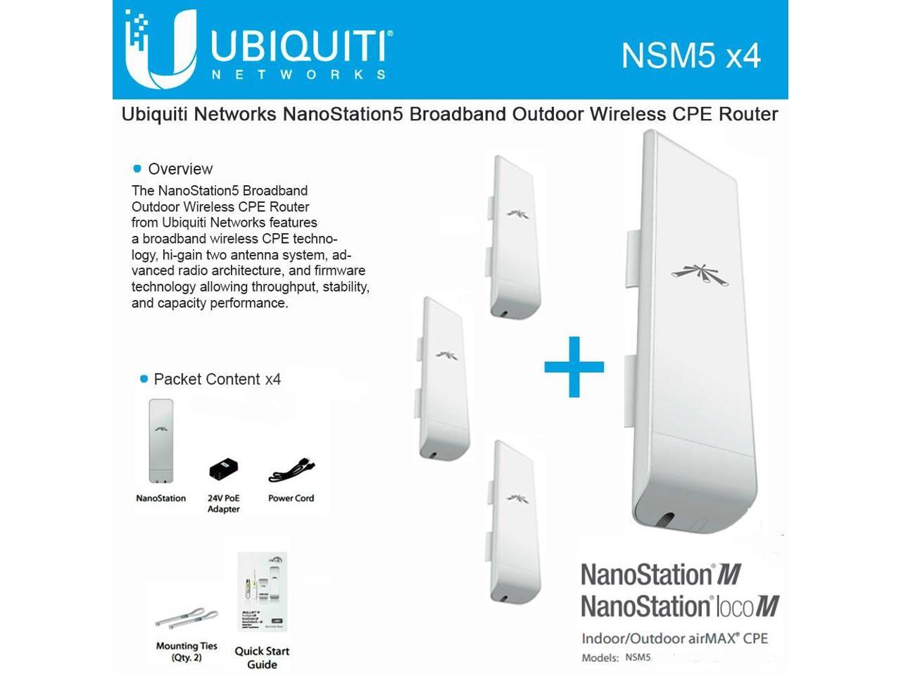 Ubiquiti NSM5 Bundle of 4 NanoStation M5 5GHz Outdoor airMAX CPE 150