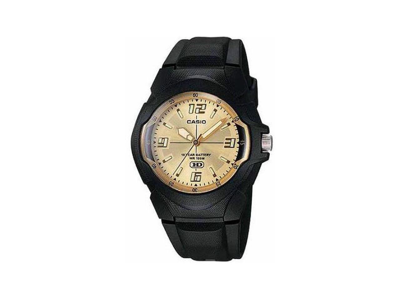 Casio Men S Mw600f 9av Black Resin Quartz Watch With Gold Dial Newegg Com