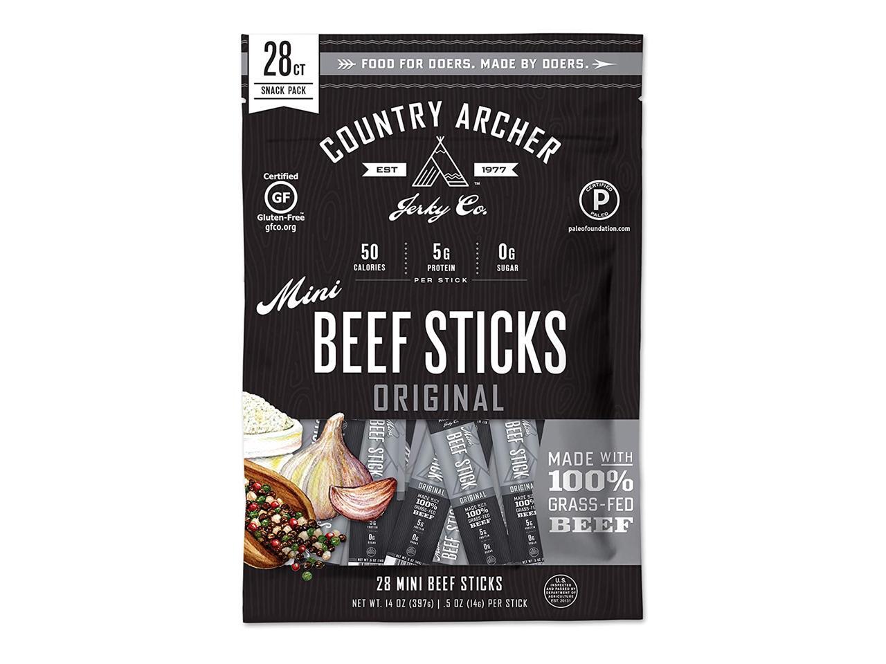 Country Archer Mini Beef Sticks, Original, GrassFed, 28 Count