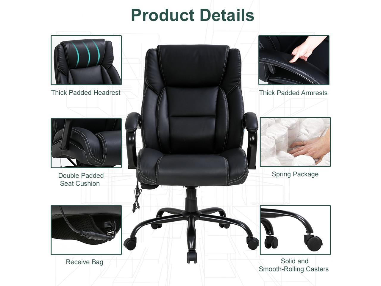 High Back Executive Large Leather Computer Chair with Lumbar Support Kealive Big and Tall Office Chair 400 lbs Heavy Duty Adjustable Wide Seat Ergonomic Massage Chair for Heavy People Black
