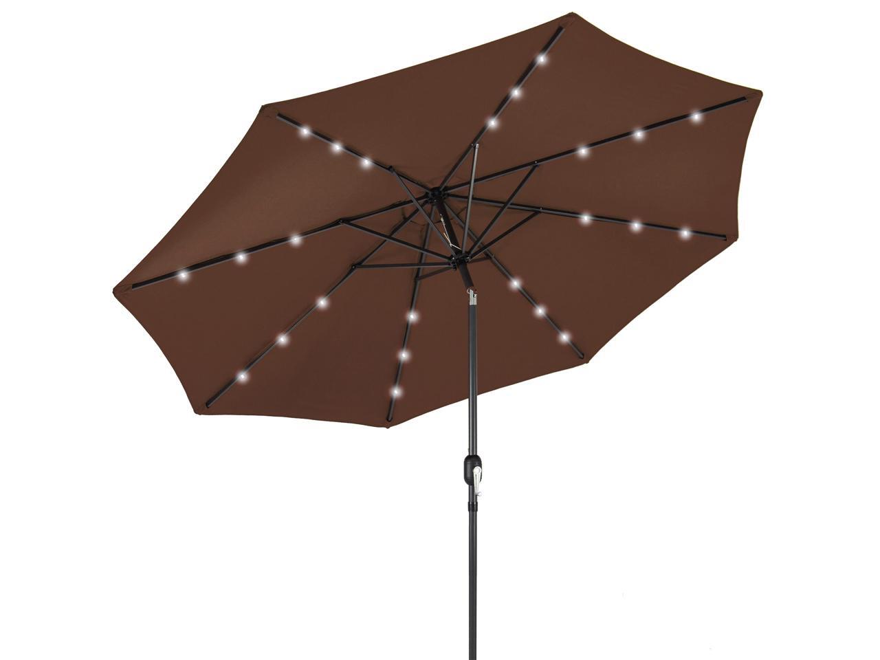 Best Choice Products 10ft Solar Led Lighted Patio Umbrella W Tilt Adjustment Fade Resistant Fabric Brown Newegg Com