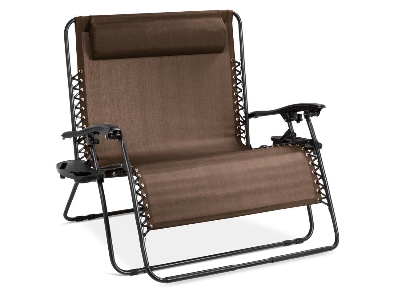 Best Choice Products 2 Person Double Wide Outdoor Folding Zero Gravity Chair Patio Lounger W Cup Holders Brown Newegg Com