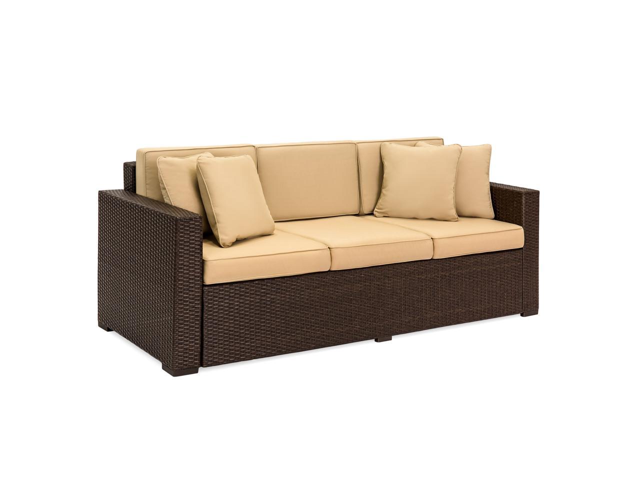 Best Choice Products 3 Seat Outdoor Wicker Sofa Couch Patio Furniture W Steel Frame And Removable Cushions Brown Newegg Com