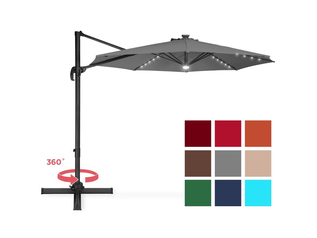 Best Choice Products 10ft 360 Degree Led Cantilever Offset Hanging Market Patio Umbrella W Easy Tilt Gray Newegg Com