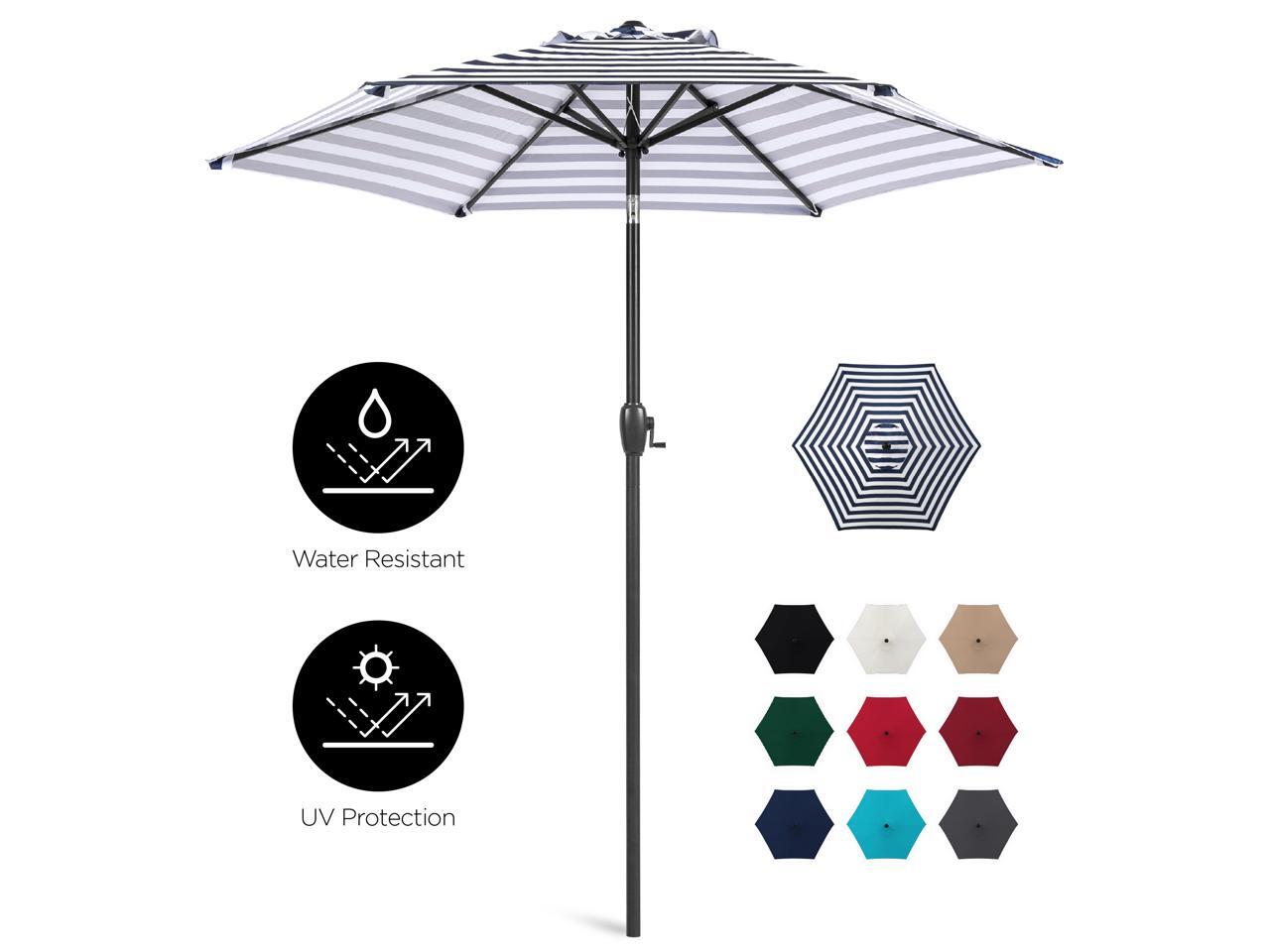 Best Choice Products 7 5ft Heavy Duty Outdoor Market Patio Umbrella W Push Button Tilt Easy Crank Lift Navy Stripe Newegg Com