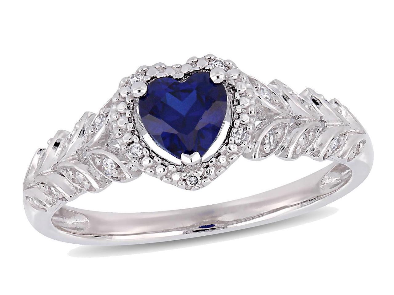 1/2 Carat (ctw) Lab Created Blue Sapphire Heart Promise Ring in 10K