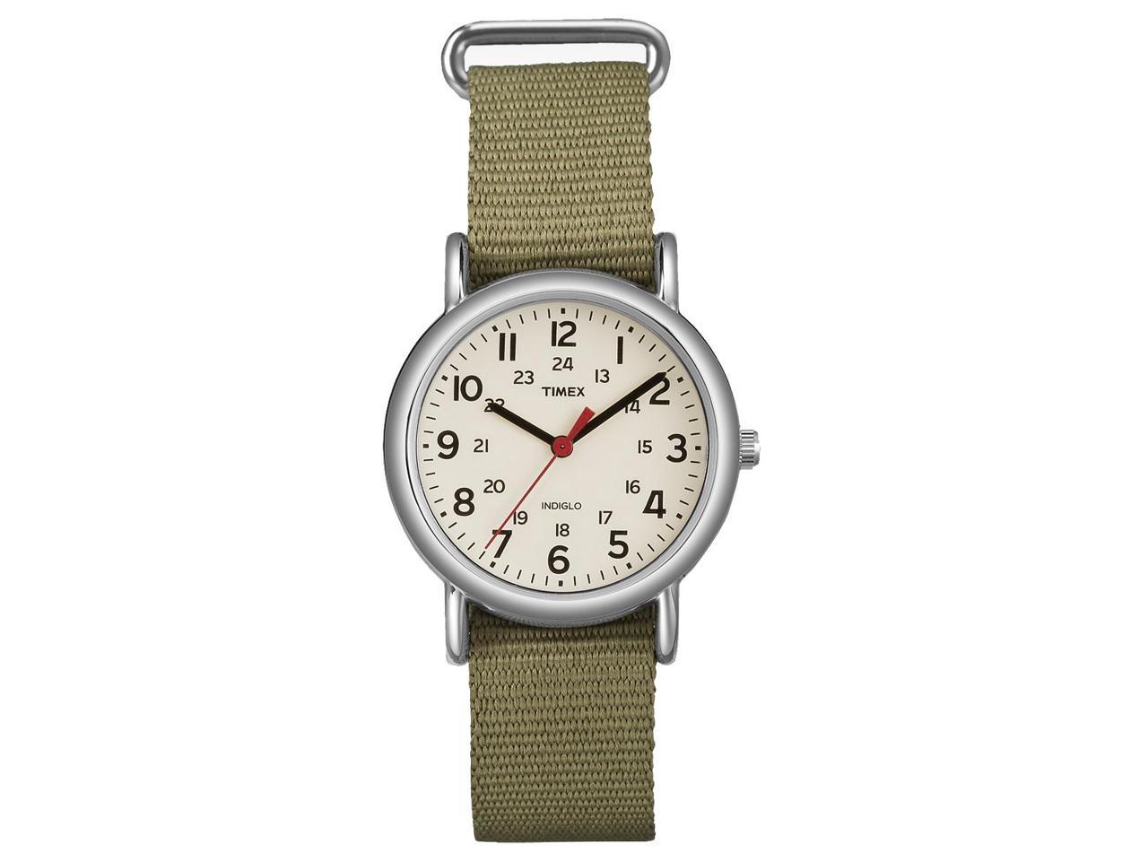 Timex Men's T2N651 Green Nylon Analog Quartz Watch with White Dial ...