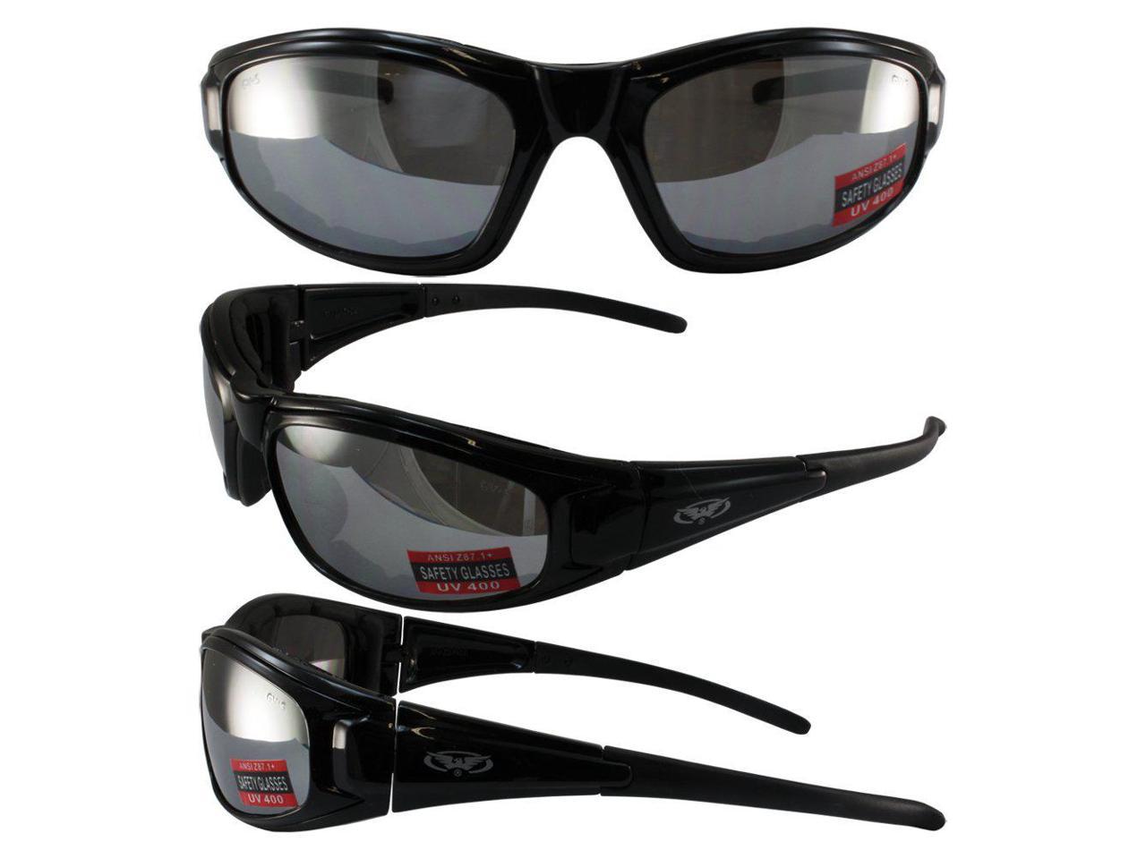 Global Vision Triumphant 1 Padded Motorcycle Sunglasses Gloss Red Frames Flash Mirror Lenses ANSI Z87+ 