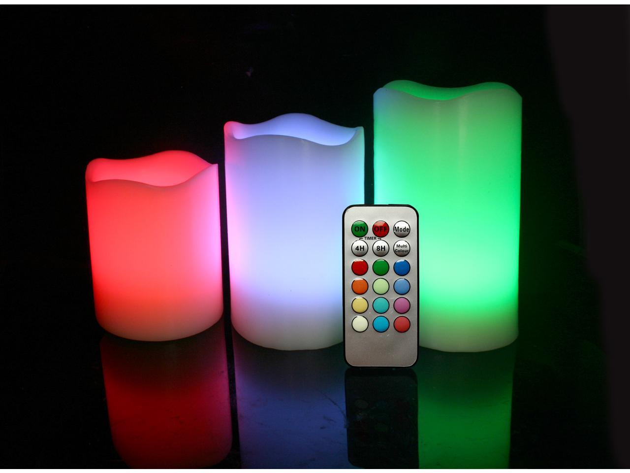 Candle Choice Candle Set of 3 Round Melted Edge Remote Controlled Multi Color Changing LED