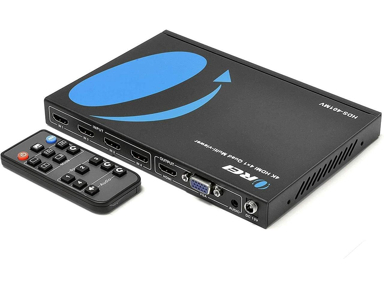 Quad Multi HDMI Viewer 4 in 1 Out by OREI HDMI Switcher 4 Ports
