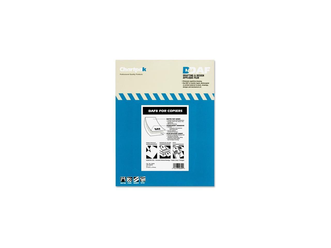Chartpak SelfAdhesive Drafting Applique Film, 81/2 x 11, Clear, 100/Box
