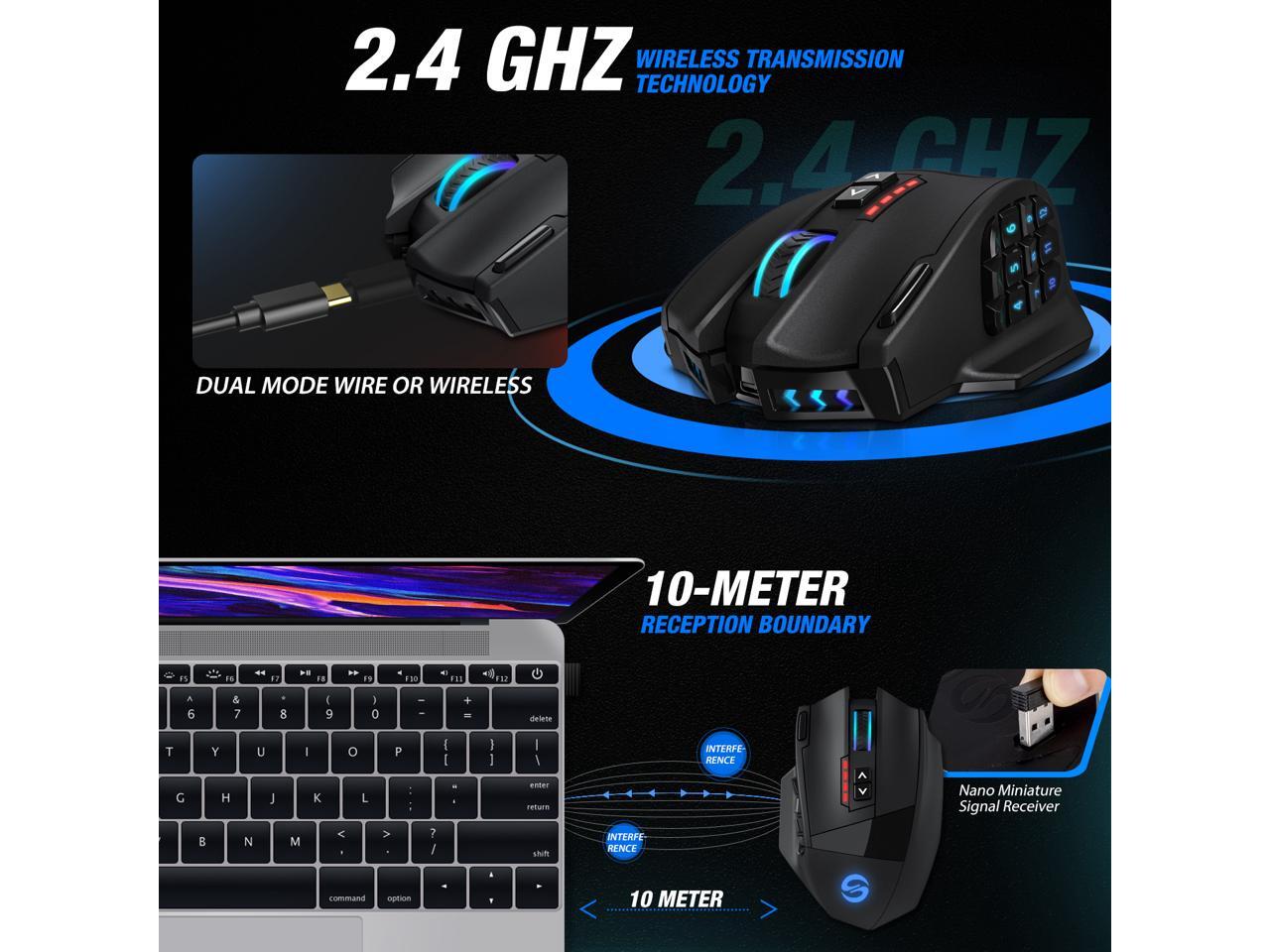UtechSmart Venus Pro RGB Wireless MMO Gaming Mouse, 16,000 DPI Optical