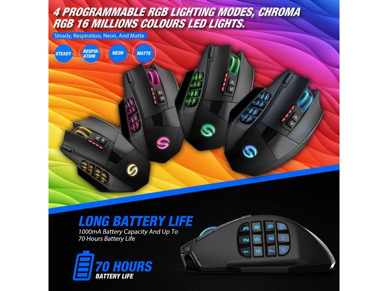 UtechSmart Venus Pro RGB Wireless MMO Gaming Mouse, 16,000 DPI Optical