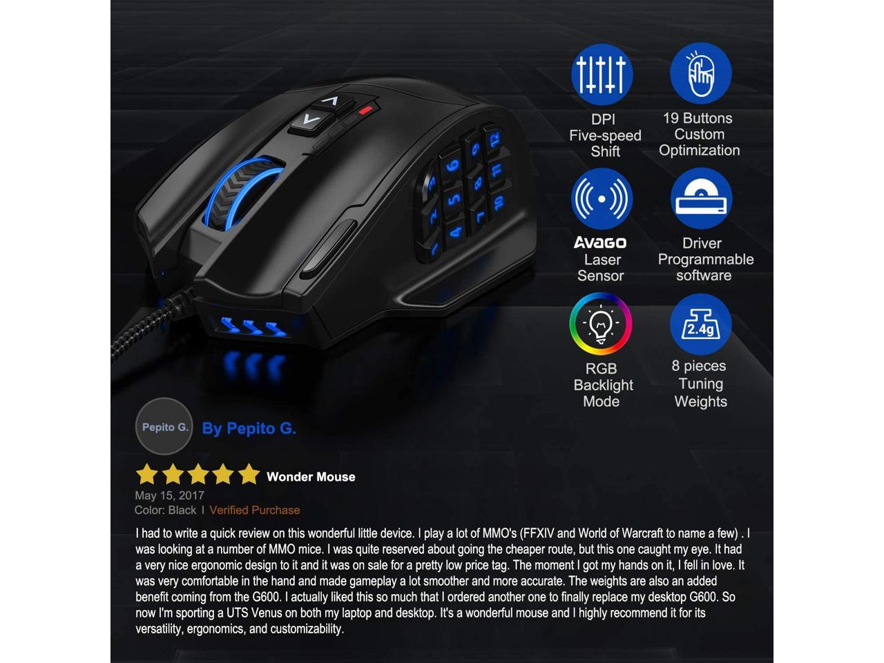 UtechSmart Venus RGB Gaming Mouse, Wired 16400 DPI High Precision Laser