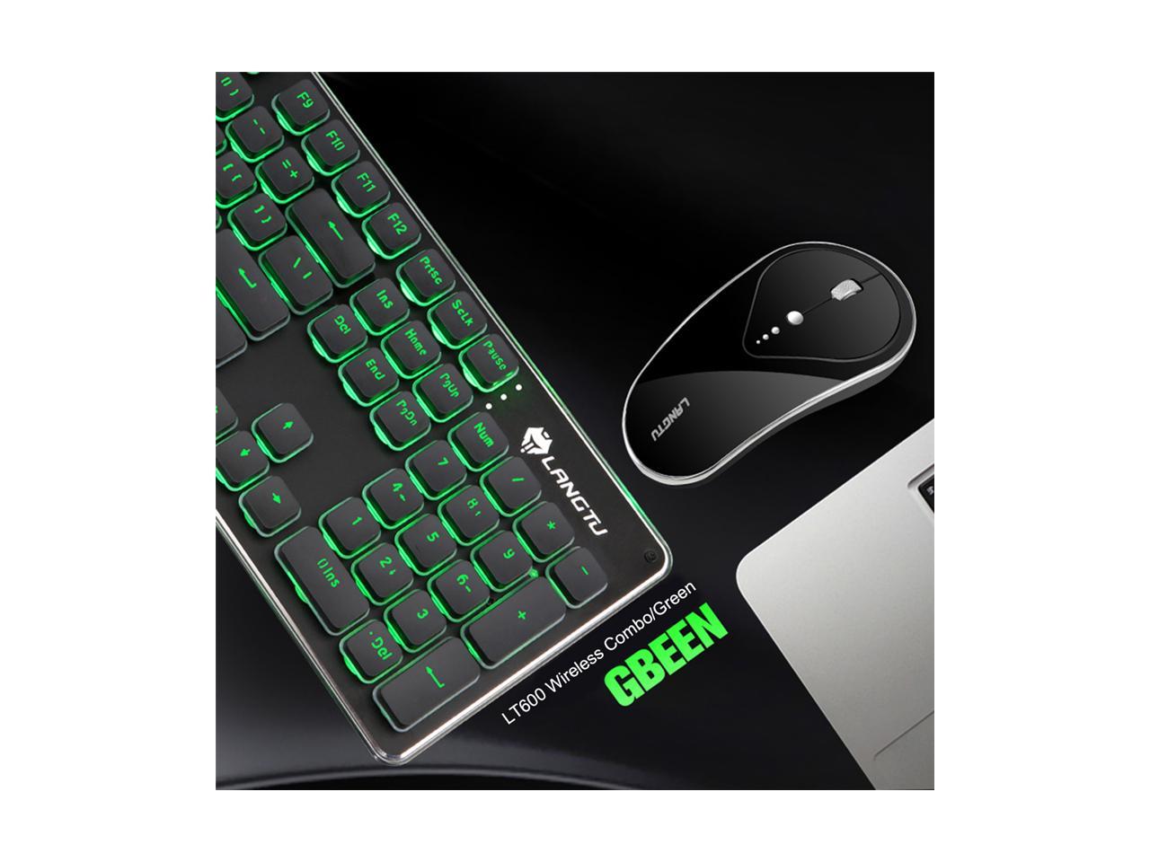 Wireless Keyboard and Mouse Combo Water Resistance 2.4G Green Backlit ...